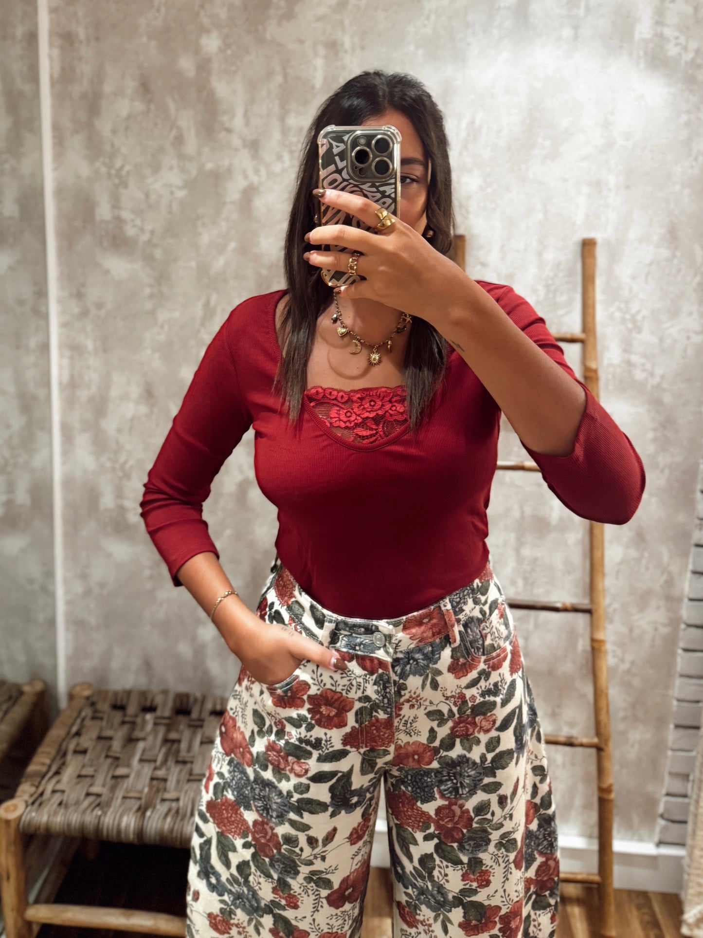 Camisola de meia manga em malha canelada
