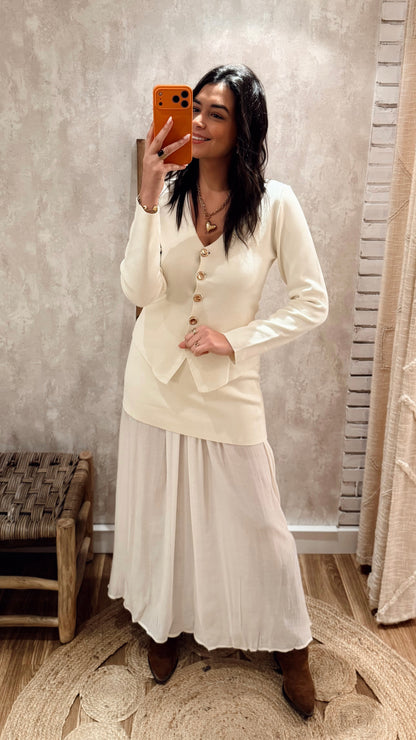 Conjunto Cardigan + Saia em Malha