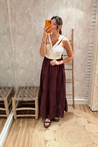 Vestido Comprido em Algodão com Detalhe em Corda
