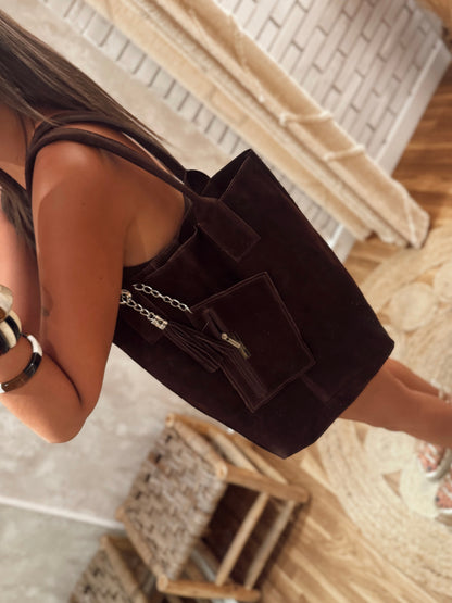 Maleta estilo bolso de ante