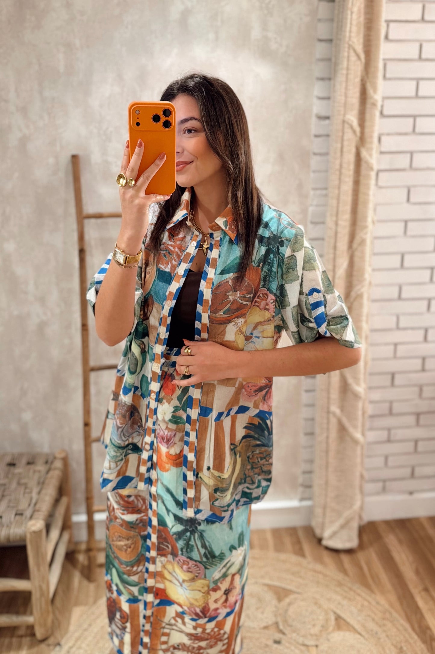 Conjunto Camisa Oversized & Saia Midi - Mochy