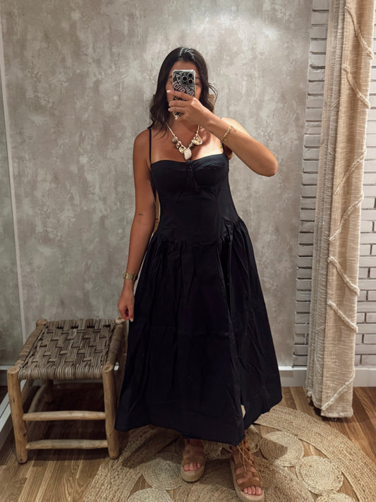Vestido c/efeito corpete - Preto