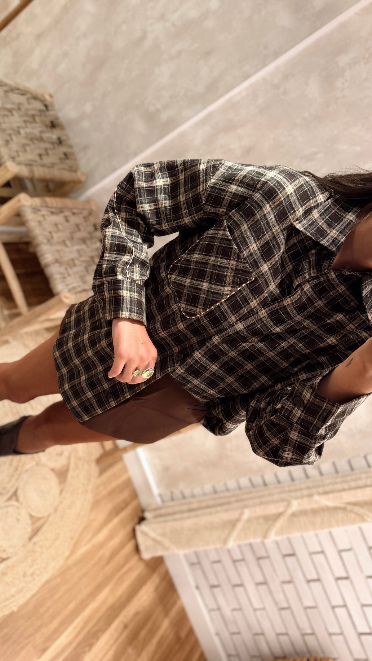 Camisa Xadrez Oversize com Aplicações