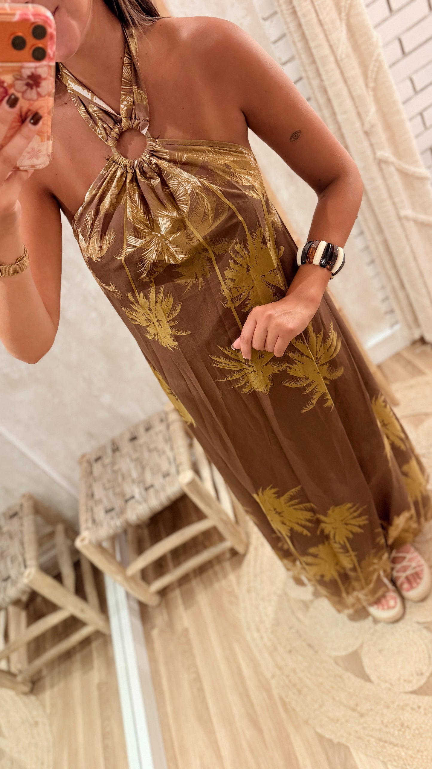Vestido Comprido Estampado Tropical
