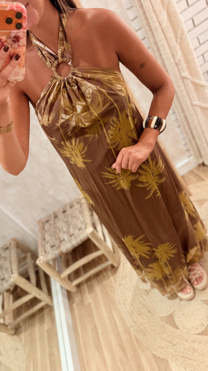 Vestido Comprido Estampado Tropical
