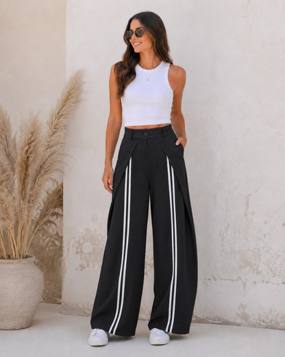 Calças Wide Leg com Riscas