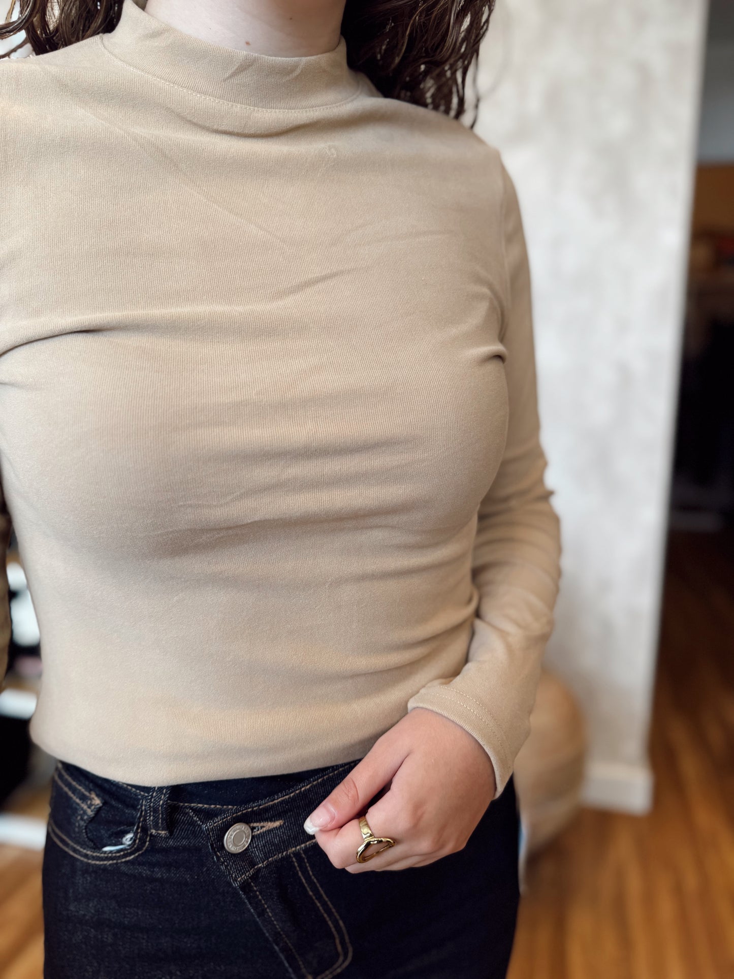 Camisola básica cardada com /pêlo interior e gola