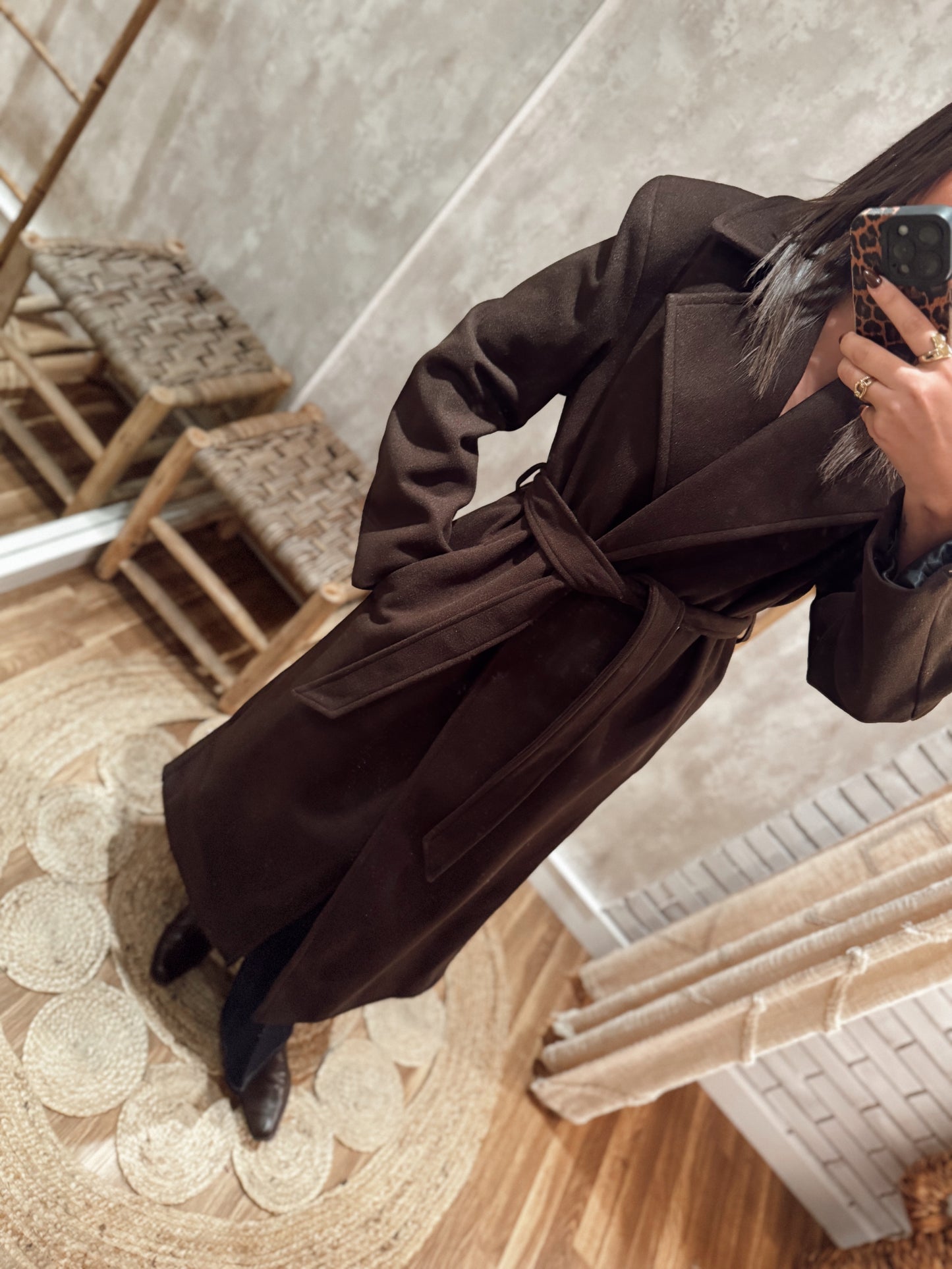 Sobretudo comprido em tecido de fazenda - Lumina