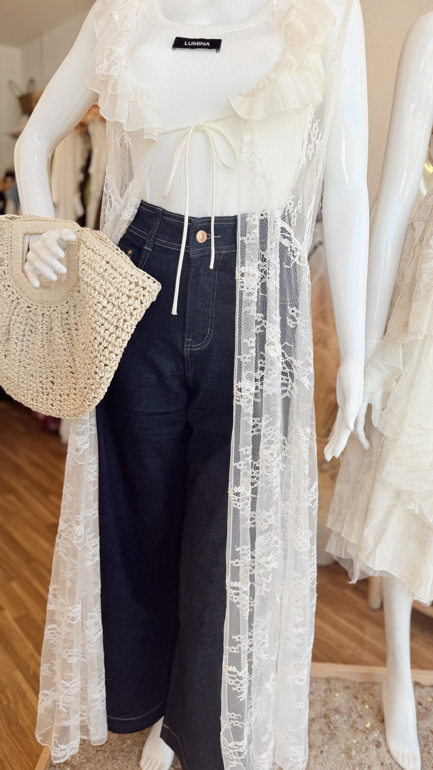 Jeans Wide Leg de Cintura Subida c/ganga escura