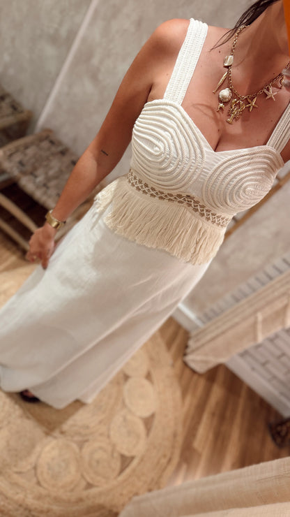 Vestido Comprido em Algodão com Detalhe em Corda