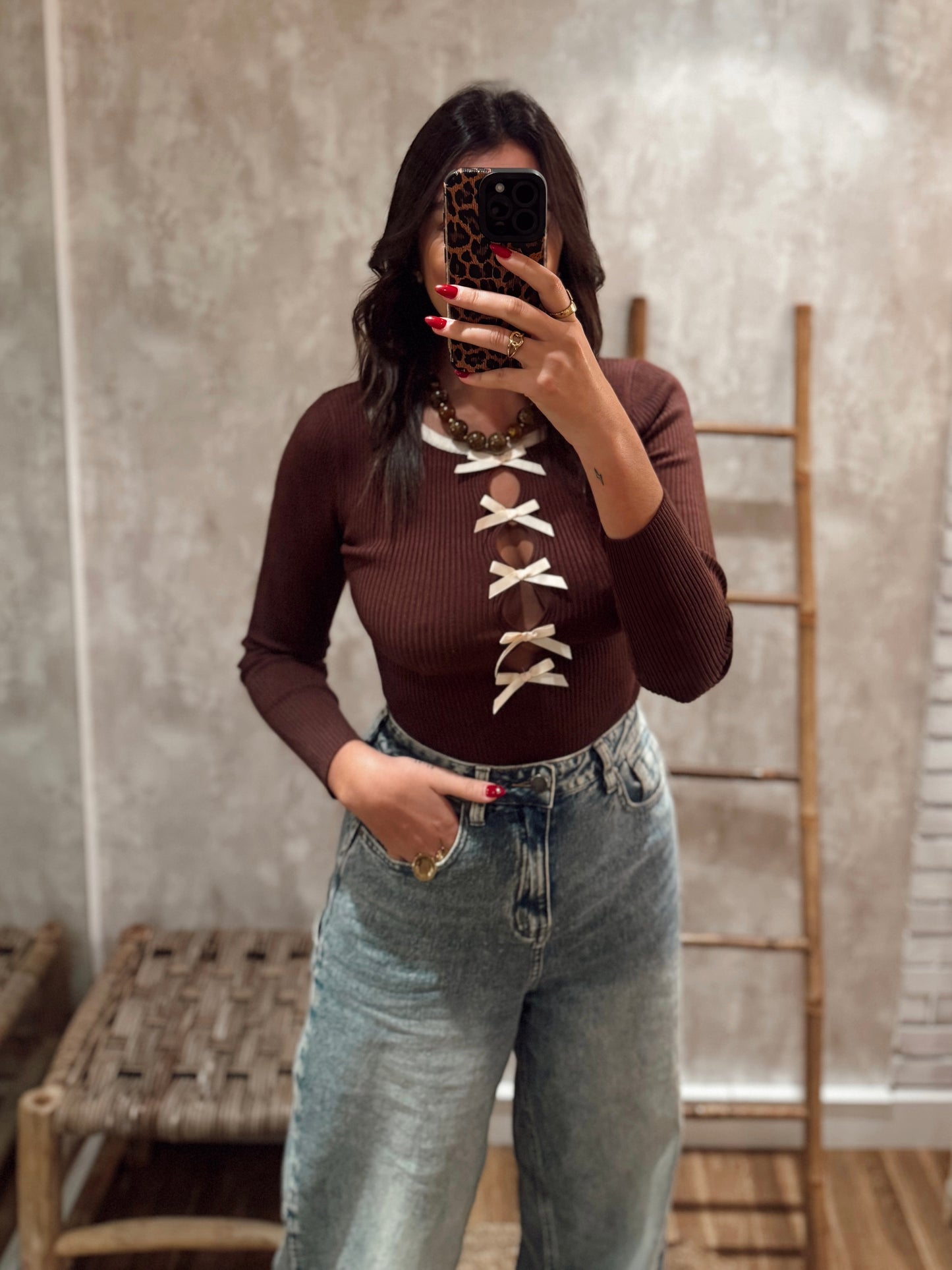 Body em malha canelada c/laços