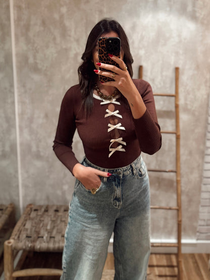 Body em malha canelada c/laços