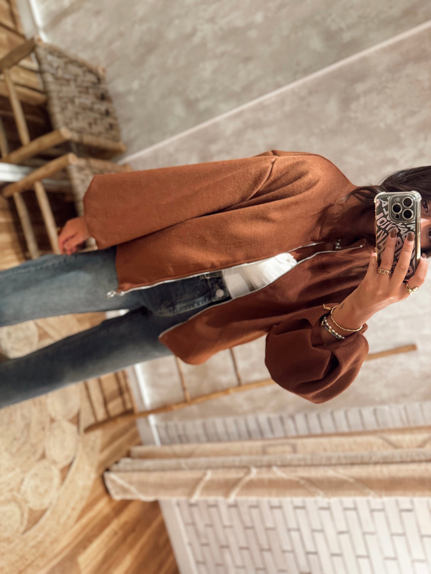 Bomber com mangas abalonadas - Castanho