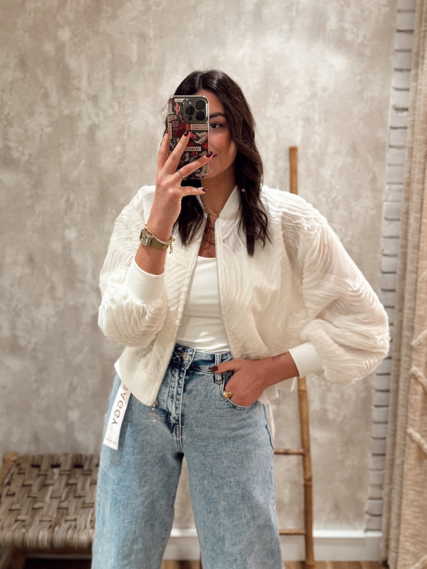 Chaqueta bomber de tul blanco