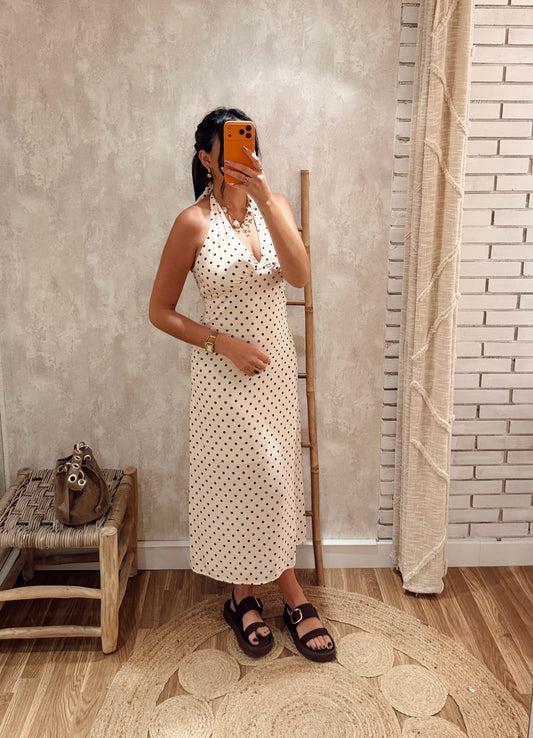 Vestido midi com padrão polka dots