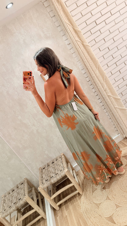 Vestido Comprido Estampado Tropical