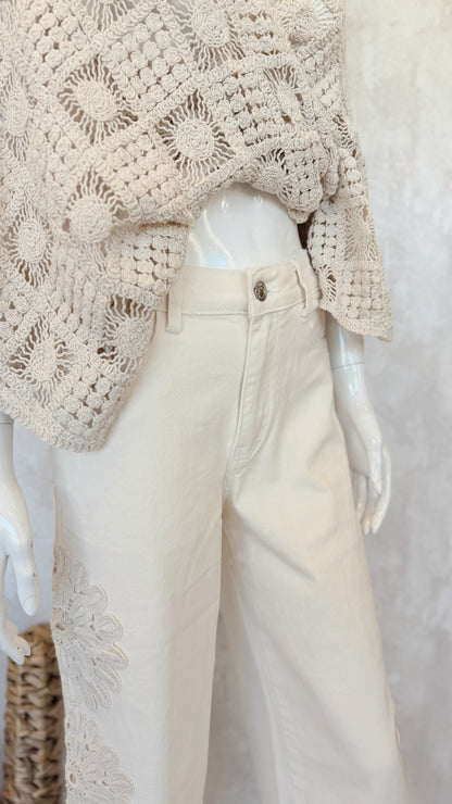Jeans Wide Leg c/ croché