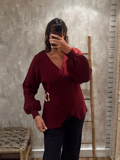 Camisola em malha com efeito trespasse