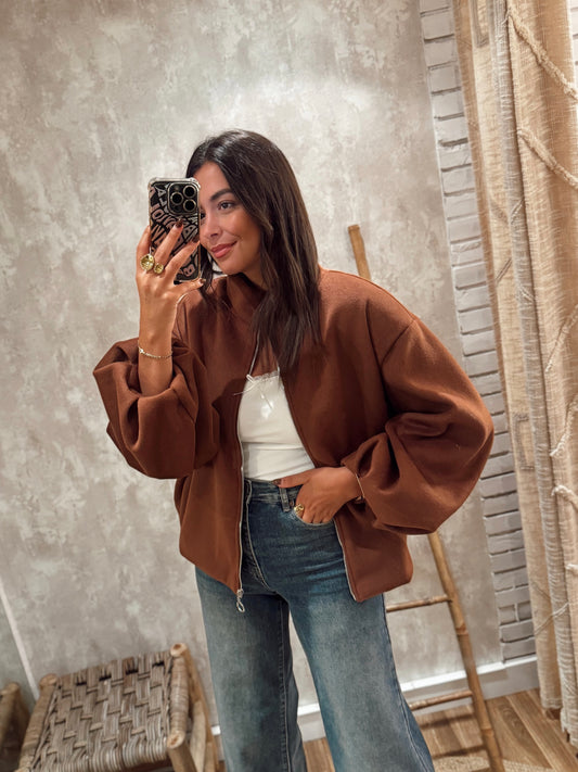 Bomber com mangas abalonadas - Castanho