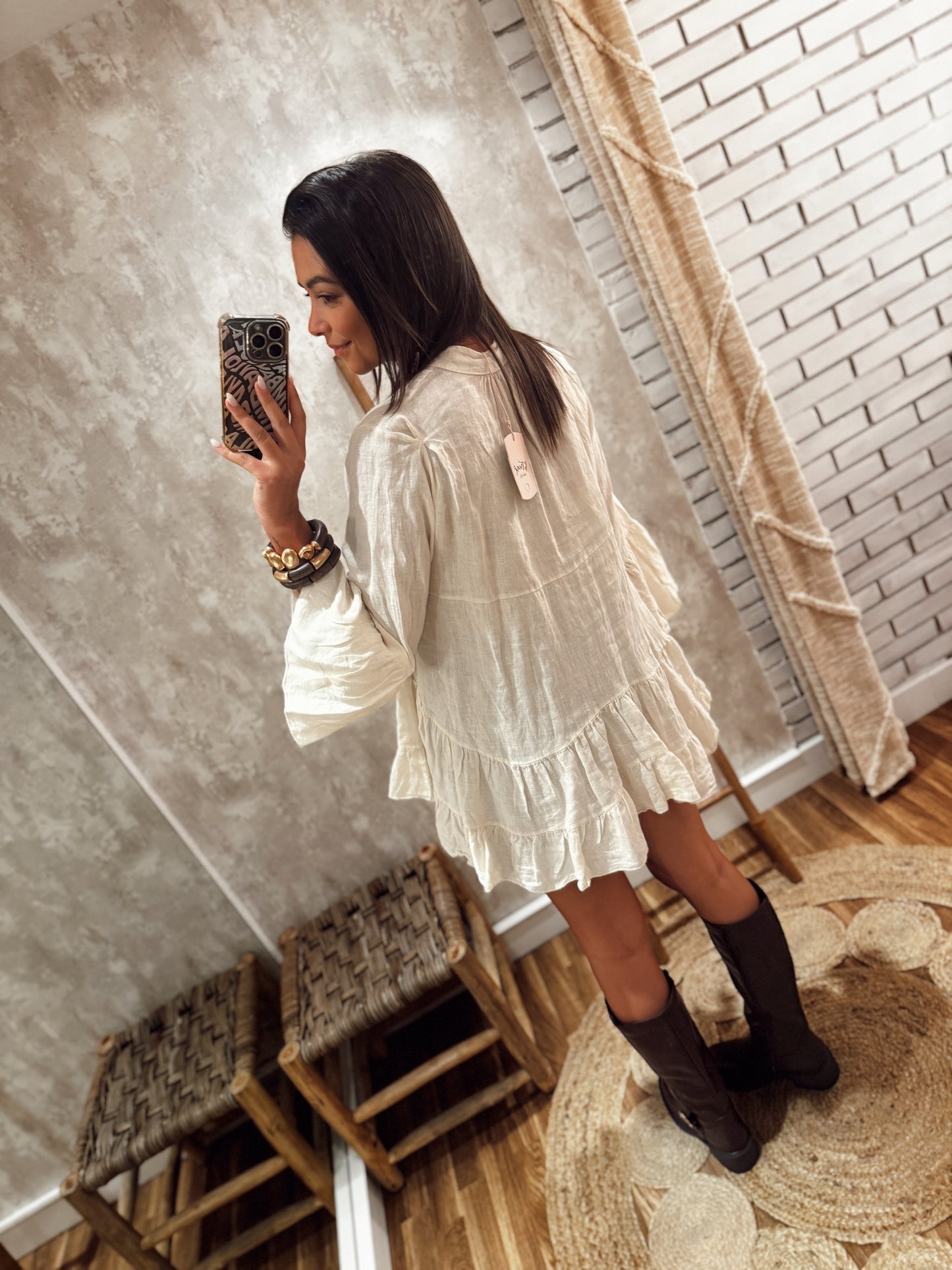 Túnica camiseiro com folhos – 100% linho