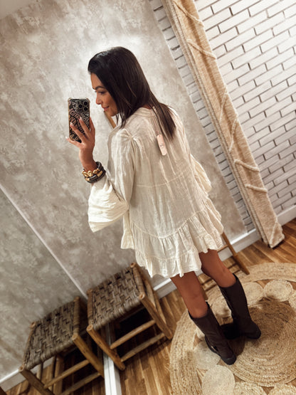 Túnica camiseiro com folhos – 100% linho