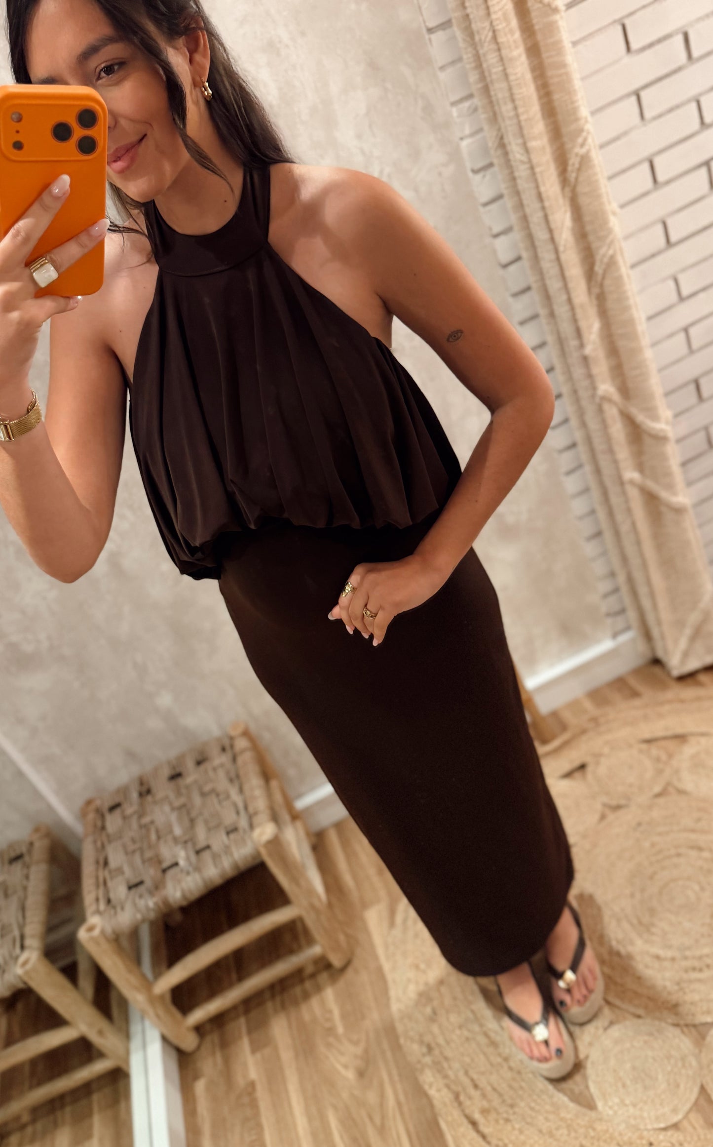 Vestido Midi Halter Drapeado