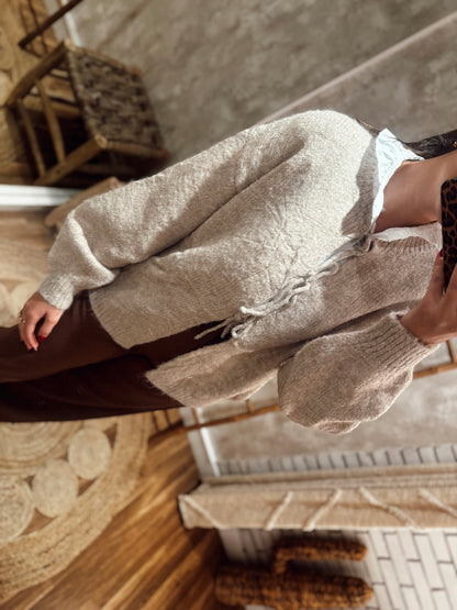 Cardigan de malha com atilhos frontais