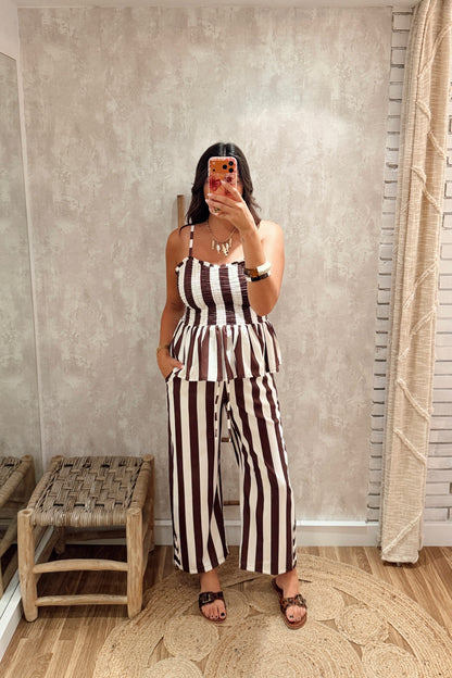 Conjunto Top e Calças às Riscas