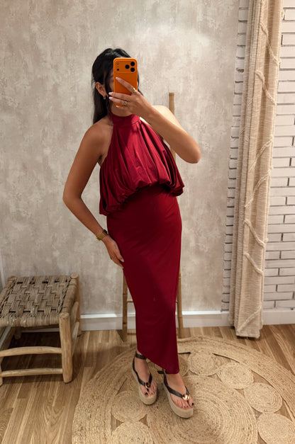 Vestido Midi Halter Drapeado