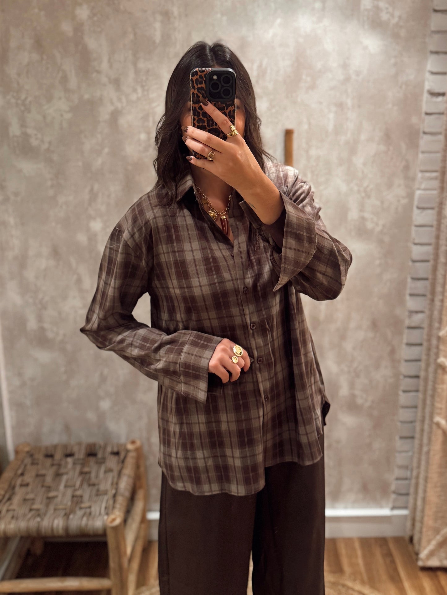 Camisa em tecido leve c/padrão xadrez