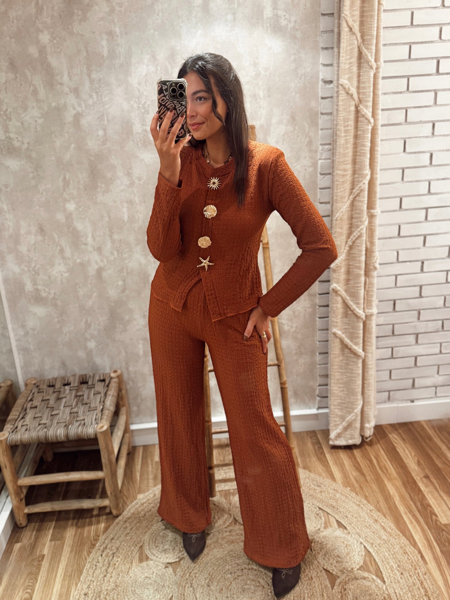 Conjunto de calça e casaco -Telha