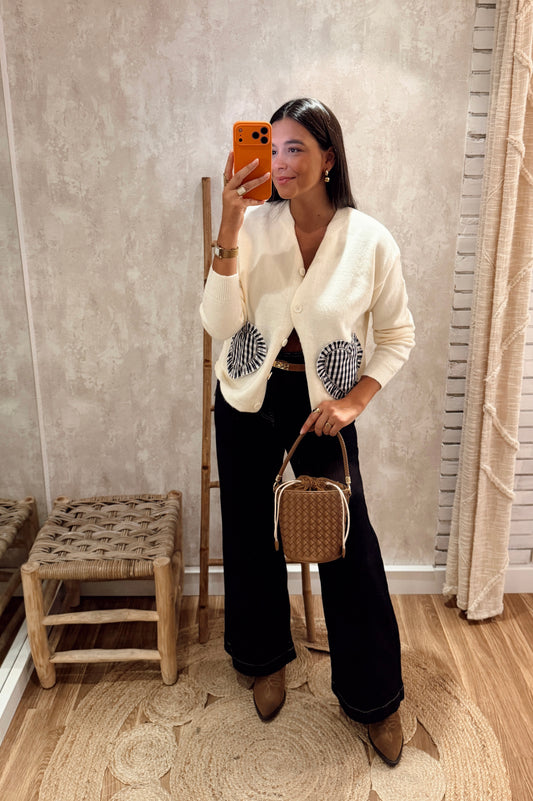 Cardigan de Malha com Bolsos Coração Vichy