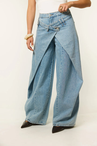 Jeans c/ efeito de sobreposição - Mochy