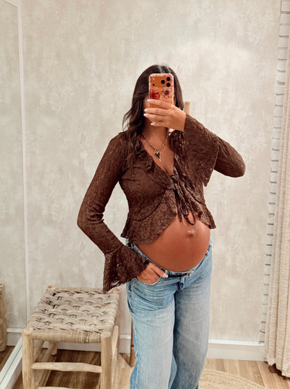 Blusa Casaco Texturada com Folhos