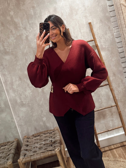 Camisola em malha com efeito trespasse