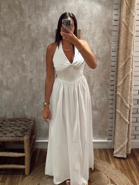 Vestido em popelina c/corpete incorporado - Branco