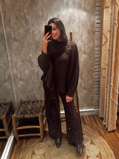 Calças de lantejoulas em tecido aveludado