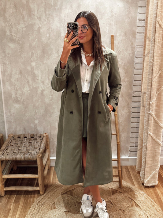 Gabardina em pele de pêssego-Verde