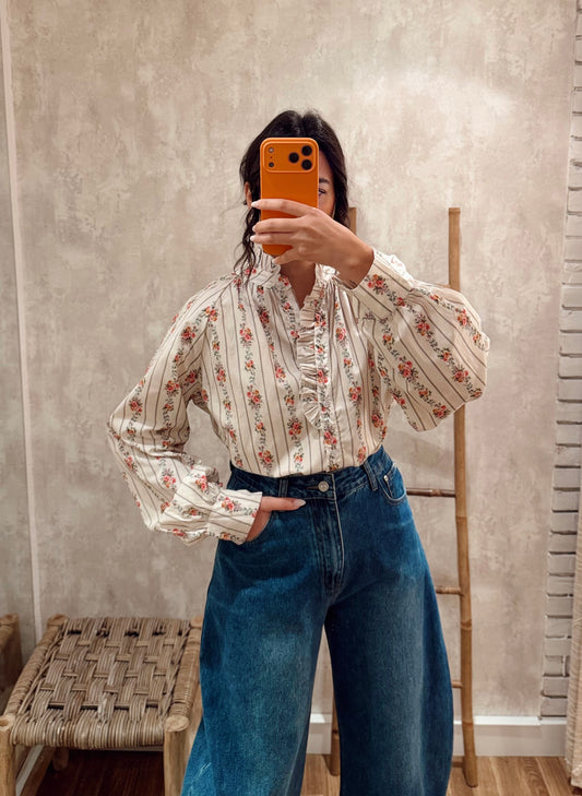 Camiseiro floral listado – 100% algodão