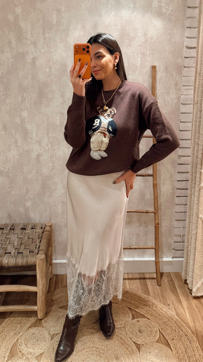 Saia acetinada c/ renda