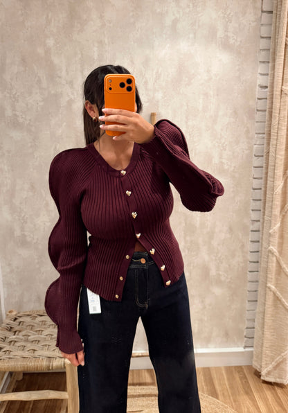 Cardigan em malha c/ detalhe de manga ondulada