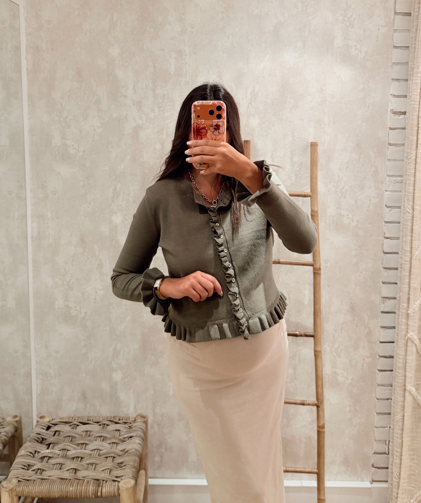 Cardigan de Malha com Folhos