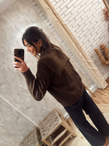 Camisola de malha com efeito de sobreposição nos ombros