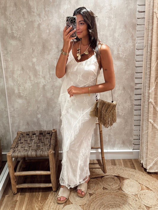 VESTIDO RENDA FORRADO COM ABERTURA LATERAL