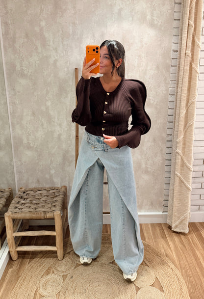 Jeans c/ efeito de sobreposição - Mochy