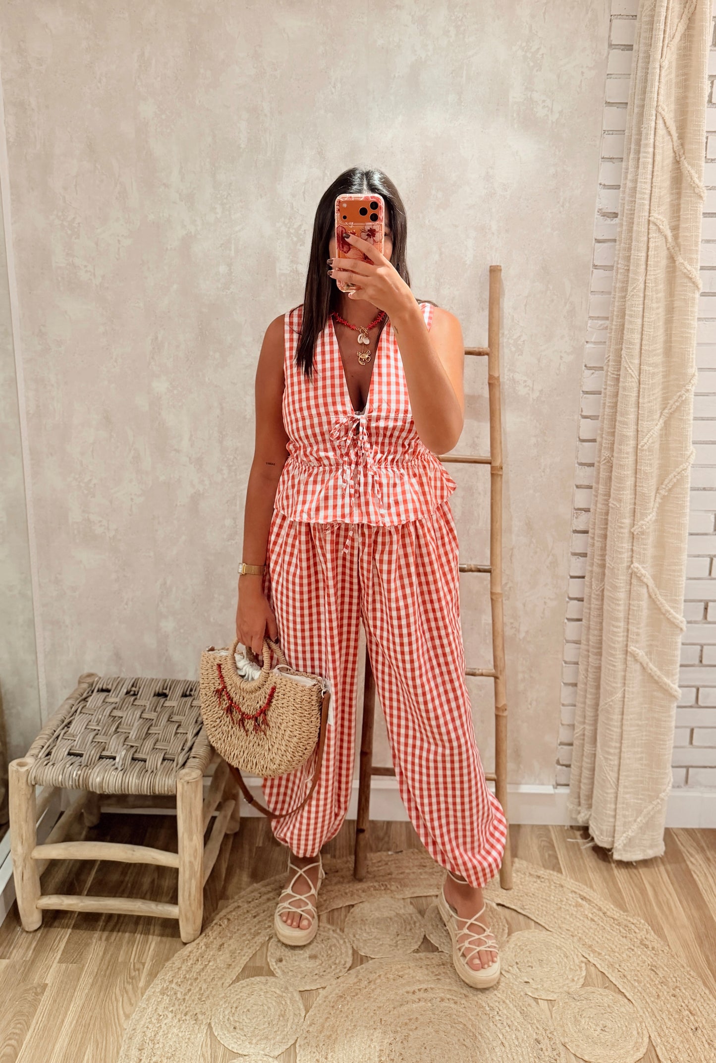 Conjunto Vichy Colete & Calças Balloon