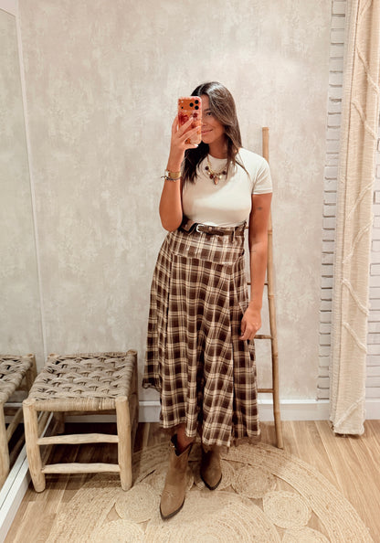Saia Midi Xadrez com Renda