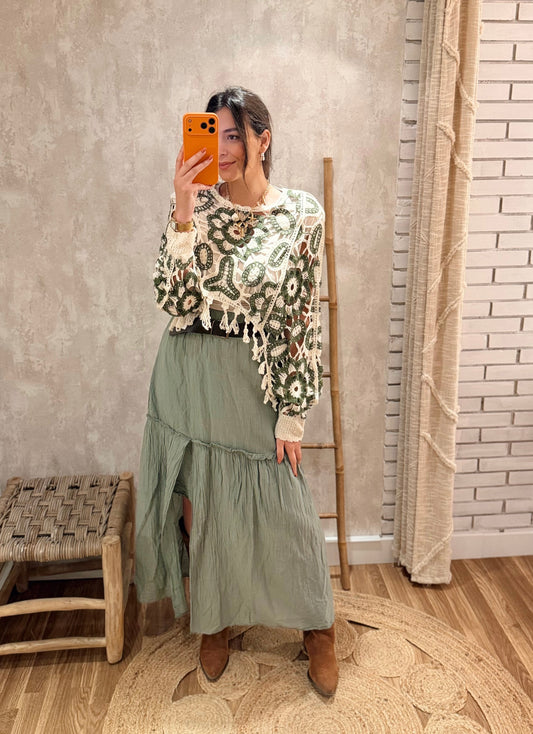 Saia midi c/corte fluído e cinto incluído