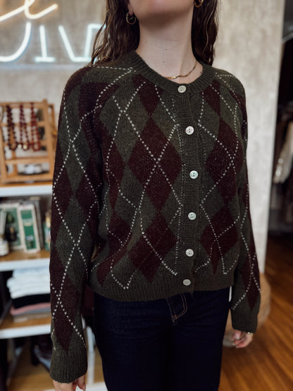 Cardigan em malha com padrão losangos