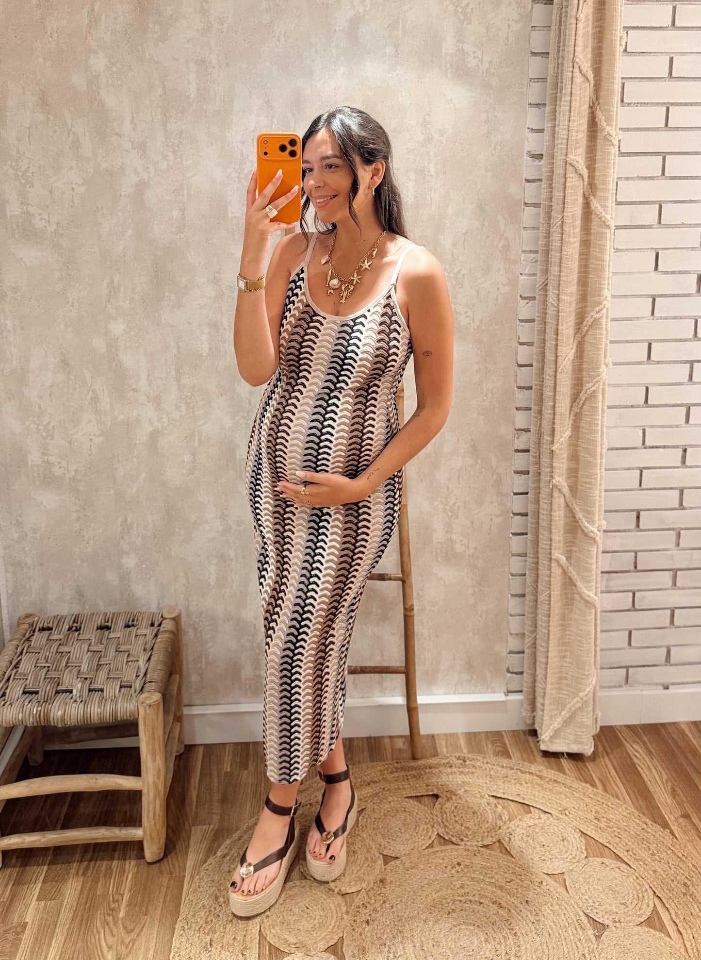 Vestido Midi em Malha com Relevo